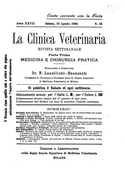 La clinica veterinaria rivista di medicina e chirurgia pratica degli animali domestici