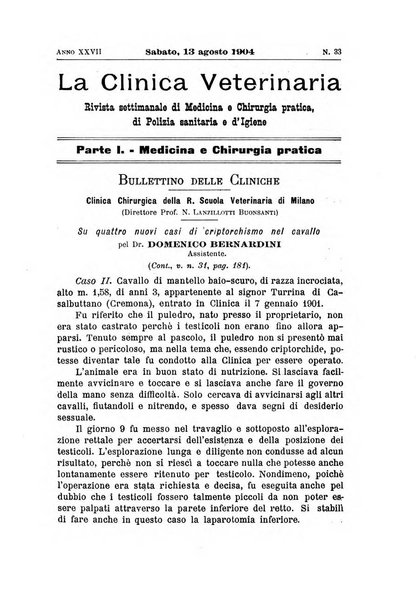 La clinica veterinaria rivista di medicina e chirurgia pratica degli animali domestici