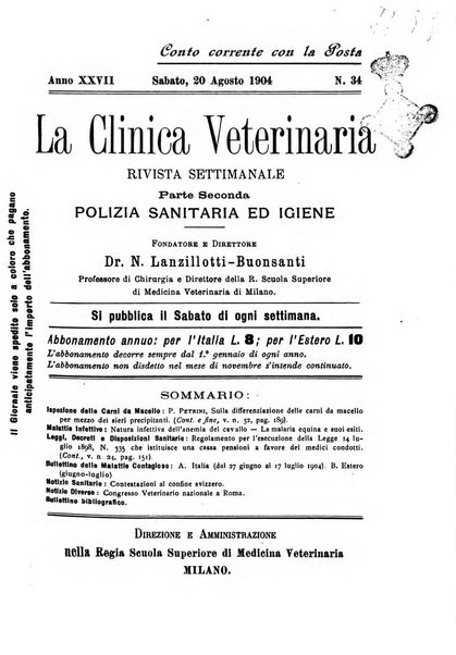 La clinica veterinaria rivista di medicina e chirurgia pratica degli animali domestici