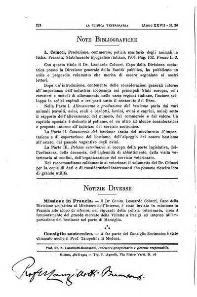 La clinica veterinaria rivista di medicina e chirurgia pratica degli animali domestici