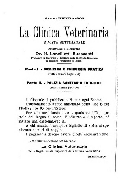 La clinica veterinaria rivista di medicina e chirurgia pratica degli animali domestici