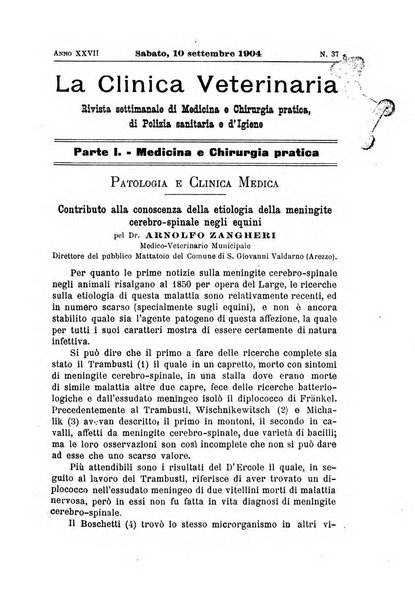 La clinica veterinaria rivista di medicina e chirurgia pratica degli animali domestici