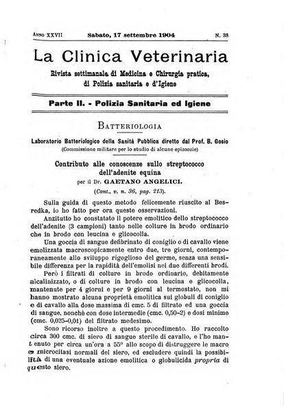 La clinica veterinaria rivista di medicina e chirurgia pratica degli animali domestici