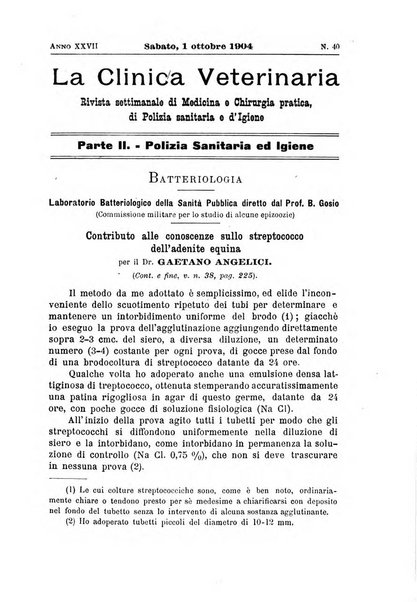 La clinica veterinaria rivista di medicina e chirurgia pratica degli animali domestici