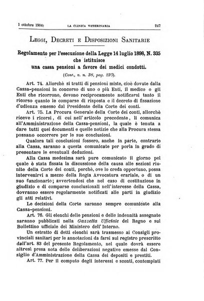 La clinica veterinaria rivista di medicina e chirurgia pratica degli animali domestici