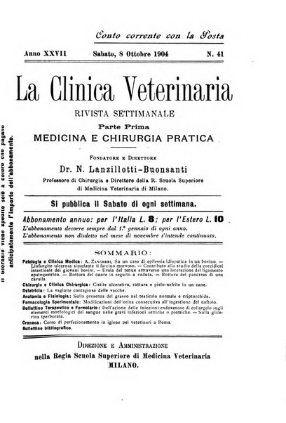 La clinica veterinaria rivista di medicina e chirurgia pratica degli animali domestici