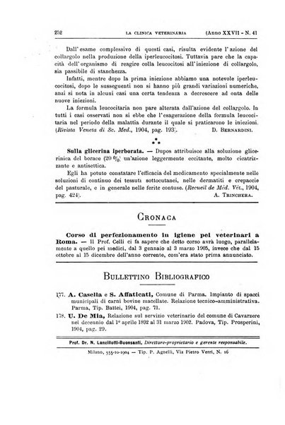 La clinica veterinaria rivista di medicina e chirurgia pratica degli animali domestici