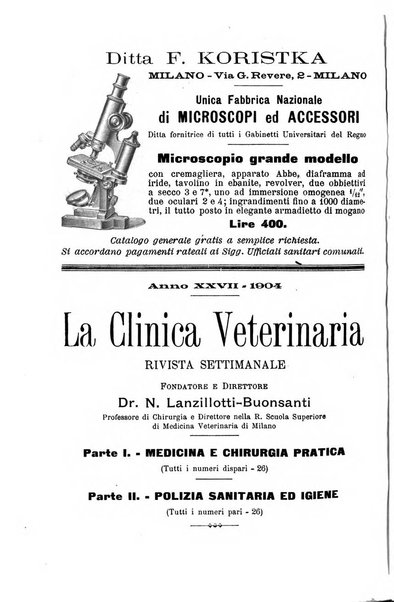 La clinica veterinaria rivista di medicina e chirurgia pratica degli animali domestici