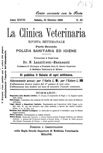 La clinica veterinaria rivista di medicina e chirurgia pratica degli animali domestici