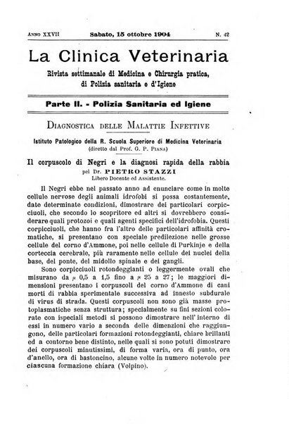 La clinica veterinaria rivista di medicina e chirurgia pratica degli animali domestici