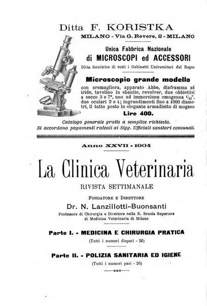 La clinica veterinaria rivista di medicina e chirurgia pratica degli animali domestici