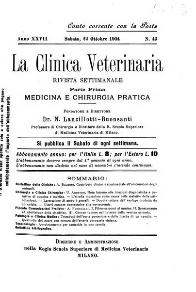 La clinica veterinaria rivista di medicina e chirurgia pratica degli animali domestici