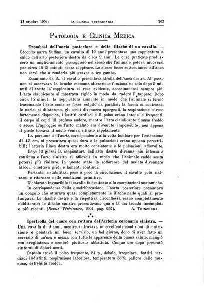 La clinica veterinaria rivista di medicina e chirurgia pratica degli animali domestici