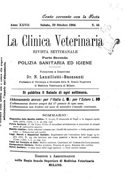 La clinica veterinaria rivista di medicina e chirurgia pratica degli animali domestici