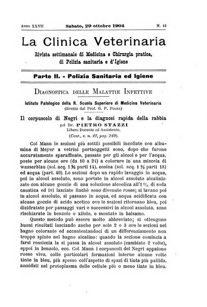 La clinica veterinaria rivista di medicina e chirurgia pratica degli animali domestici