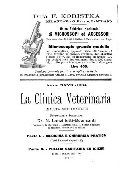 La clinica veterinaria rivista di medicina e chirurgia pratica degli animali domestici