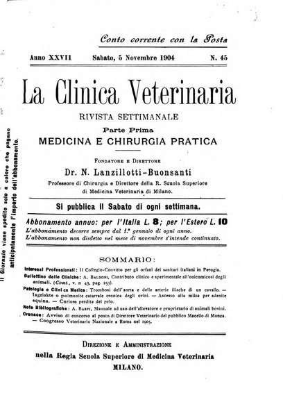 La clinica veterinaria rivista di medicina e chirurgia pratica degli animali domestici