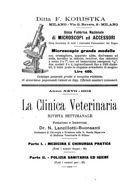 La clinica veterinaria rivista di medicina e chirurgia pratica degli animali domestici