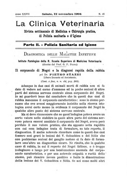 La clinica veterinaria rivista di medicina e chirurgia pratica degli animali domestici