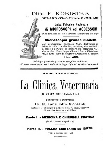 La clinica veterinaria rivista di medicina e chirurgia pratica degli animali domestici