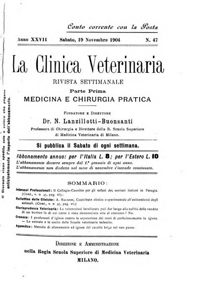 La clinica veterinaria rivista di medicina e chirurgia pratica degli animali domestici