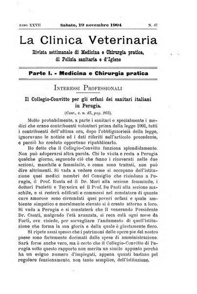 La clinica veterinaria rivista di medicina e chirurgia pratica degli animali domestici