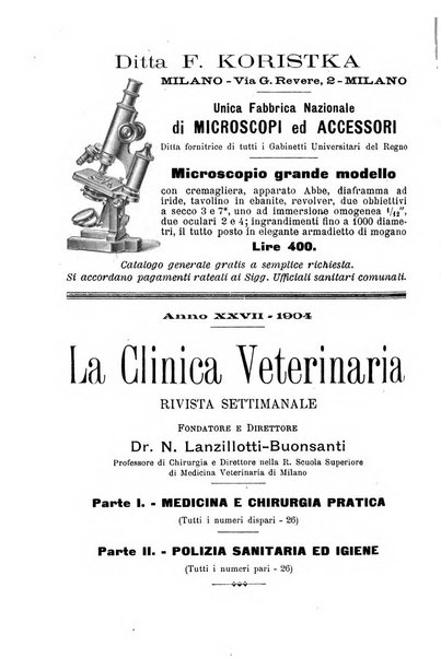 La clinica veterinaria rivista di medicina e chirurgia pratica degli animali domestici