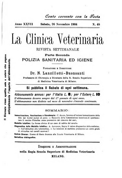 La clinica veterinaria rivista di medicina e chirurgia pratica degli animali domestici