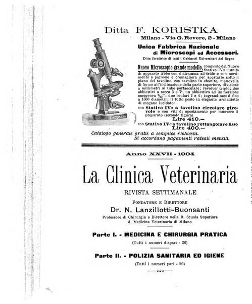 La clinica veterinaria rivista di medicina e chirurgia pratica degli animali domestici