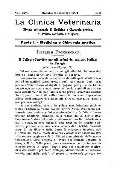 La clinica veterinaria rivista di medicina e chirurgia pratica degli animali domestici