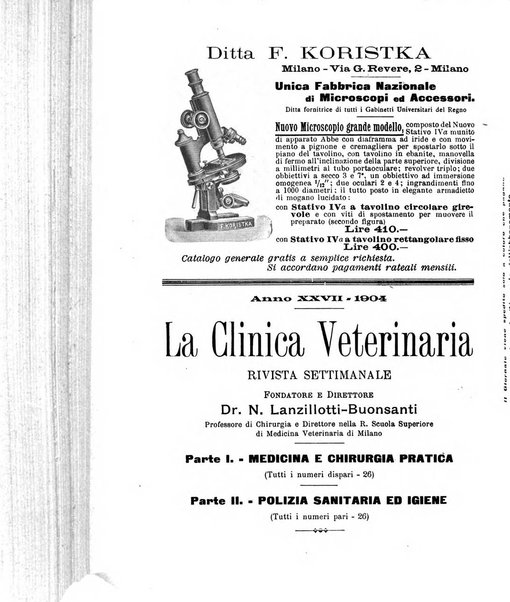 La clinica veterinaria rivista di medicina e chirurgia pratica degli animali domestici