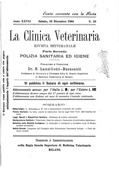 La clinica veterinaria rivista di medicina e chirurgia pratica degli animali domestici