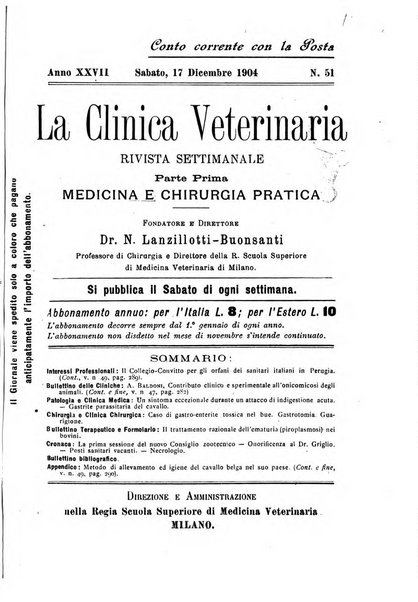 La clinica veterinaria rivista di medicina e chirurgia pratica degli animali domestici