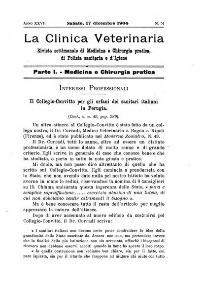 La clinica veterinaria rivista di medicina e chirurgia pratica degli animali domestici