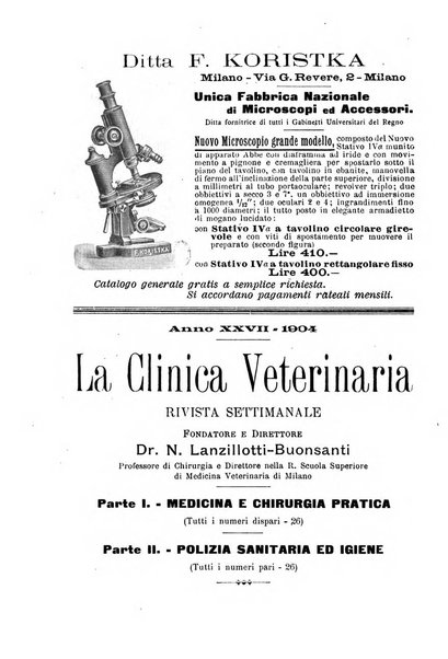 La clinica veterinaria rivista di medicina e chirurgia pratica degli animali domestici