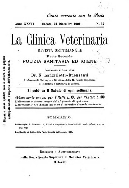 La clinica veterinaria rivista di medicina e chirurgia pratica degli animali domestici