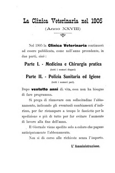 La clinica veterinaria rivista di medicina e chirurgia pratica degli animali domestici