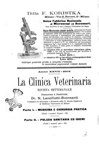 La clinica veterinaria rivista di medicina e chirurgia pratica degli animali domestici