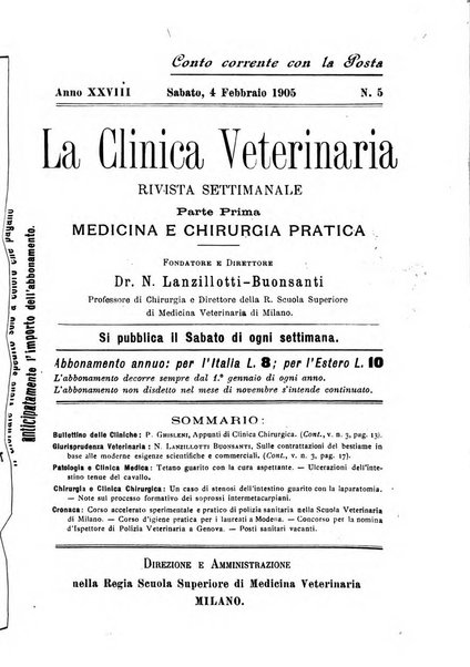 La clinica veterinaria rivista di medicina e chirurgia pratica degli animali domestici