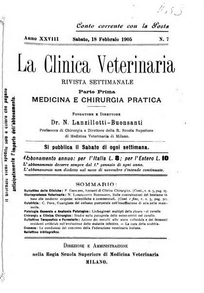 La clinica veterinaria rivista di medicina e chirurgia pratica degli animali domestici