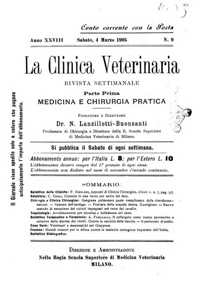 La clinica veterinaria rivista di medicina e chirurgia pratica degli animali domestici