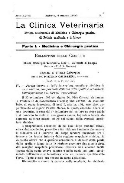 La clinica veterinaria rivista di medicina e chirurgia pratica degli animali domestici