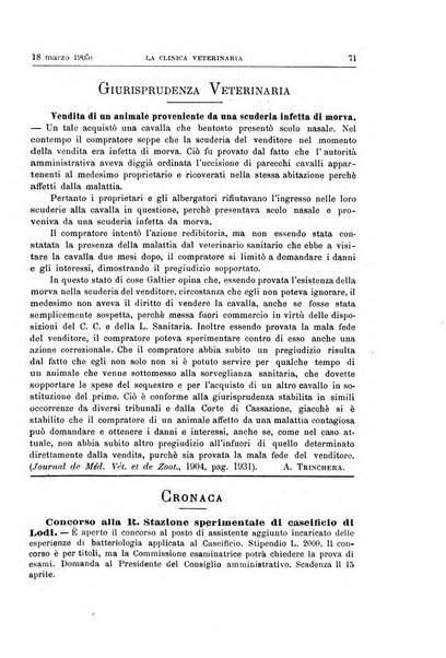 La clinica veterinaria rivista di medicina e chirurgia pratica degli animali domestici