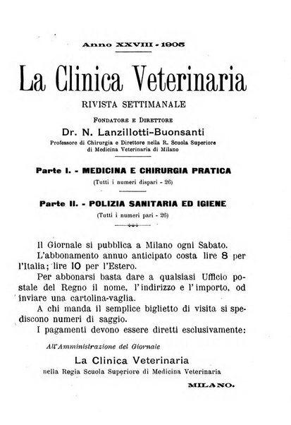 La clinica veterinaria rivista di medicina e chirurgia pratica degli animali domestici