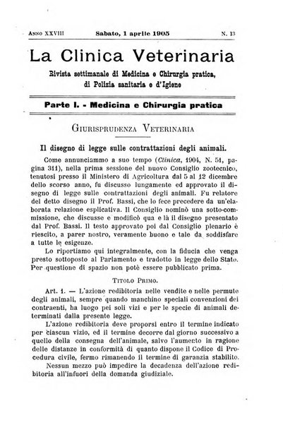 La clinica veterinaria rivista di medicina e chirurgia pratica degli animali domestici