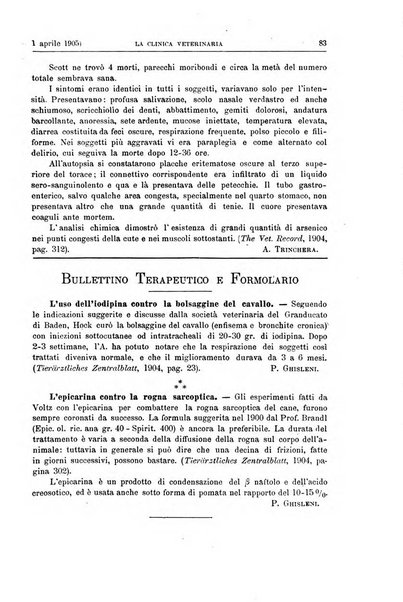 La clinica veterinaria rivista di medicina e chirurgia pratica degli animali domestici