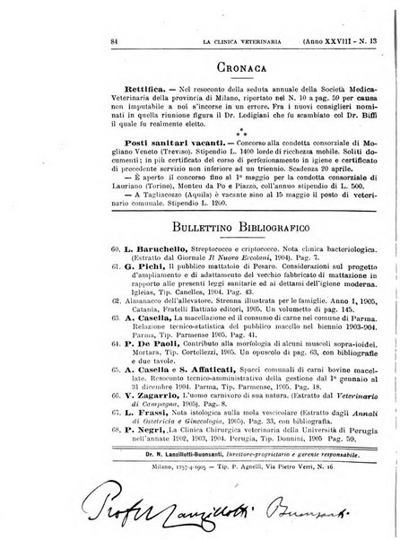 La clinica veterinaria rivista di medicina e chirurgia pratica degli animali domestici