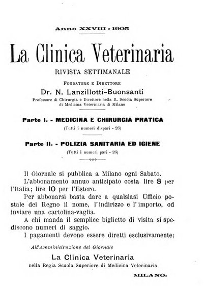 La clinica veterinaria rivista di medicina e chirurgia pratica degli animali domestici