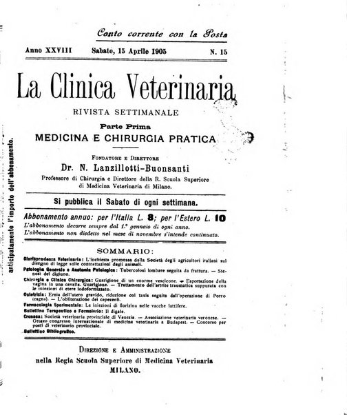 La clinica veterinaria rivista di medicina e chirurgia pratica degli animali domestici