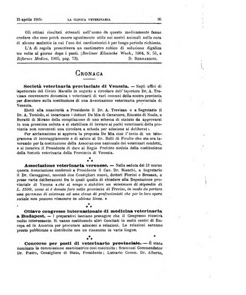 La clinica veterinaria rivista di medicina e chirurgia pratica degli animali domestici